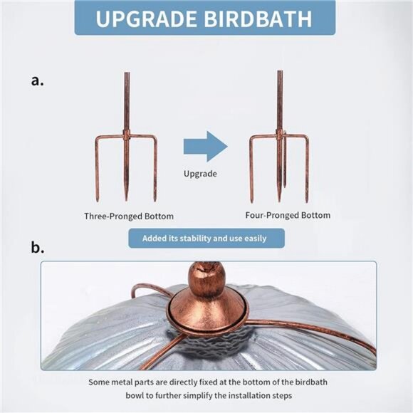 31 Inch Height Glass Birdbath Birdfeeder with Metal Stake Garden Yard - Picture 6 of 8